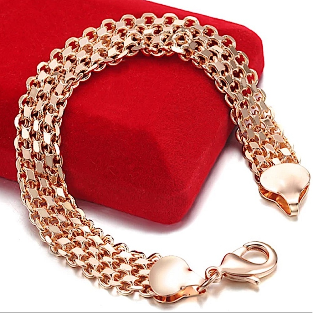 NEW ROSE GOLD FILLED 12MM VENITIAN CHAIN LINK BRACELET